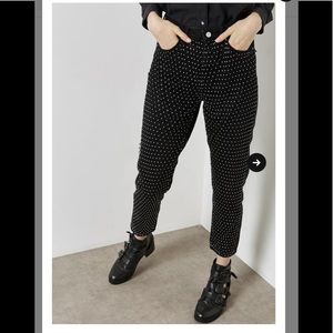 Topshop Black Moto Diamante Fishnet Mom Jeans Pants size 25
